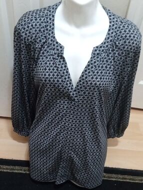 H&M Black and White Geometric Split-Neck Tunic
